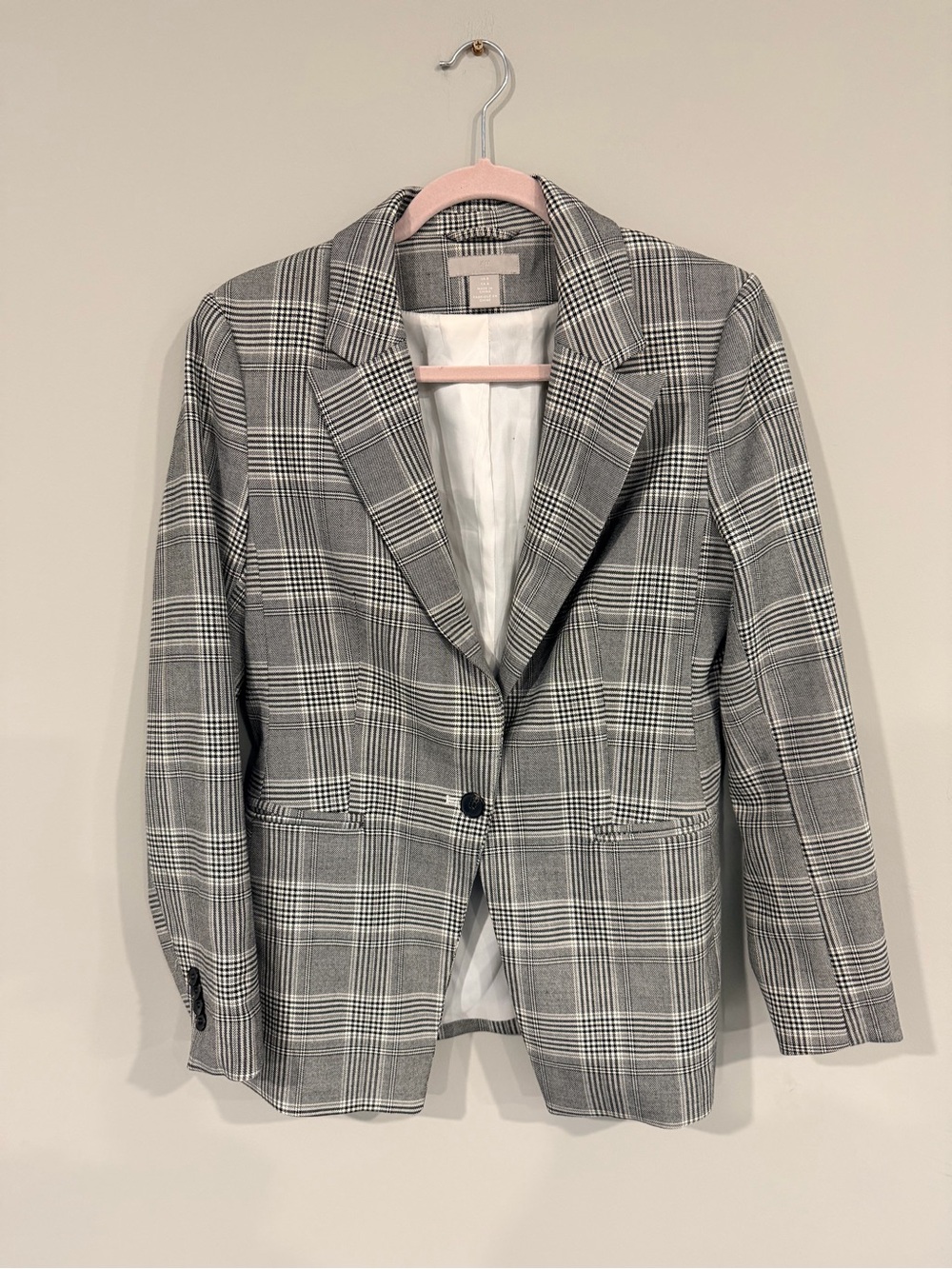 H&M Gray Plaid Single-Button Blazer Size 8